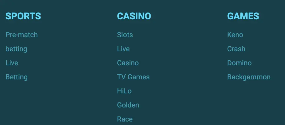 CaptainsBet casino categories including slots live casino and crash games