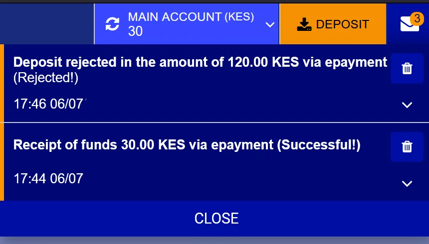 PariPesa notification confirming the status of an M-Pesa deposit
