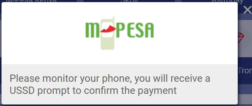 PariPesa message asking the user to complete the M-Pesa transaction on the phone