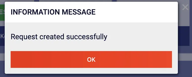 PariPesa information message stating request created successfully