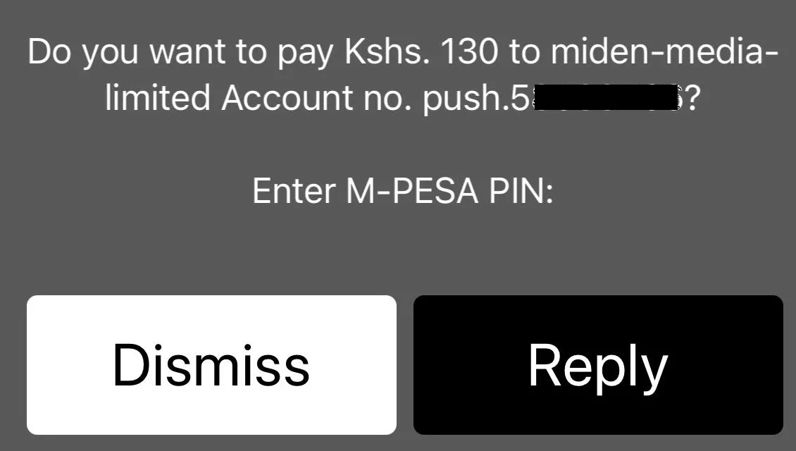 M-Pesa phone prompt used to authorize a PariPesa deposit