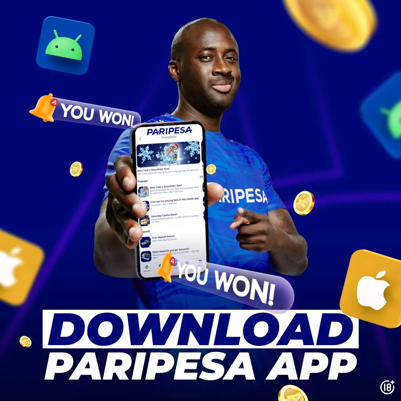 PariPesa app evidence showing Android, Apple and the promotions screen