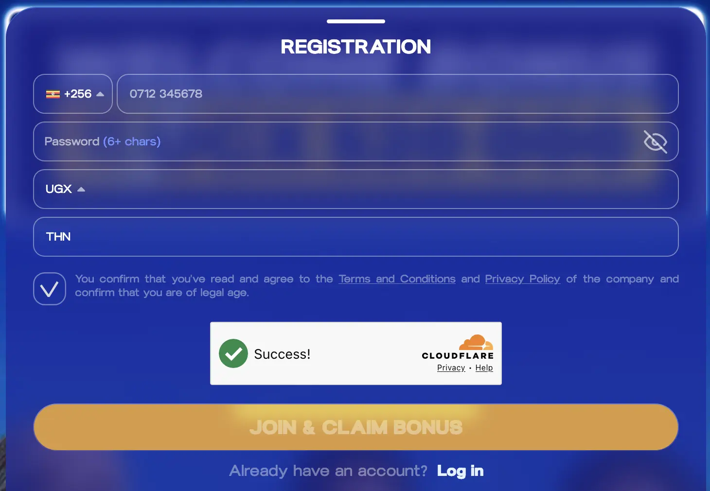 PariPesa Uganda registration form showing +256, UGX and promo code THN