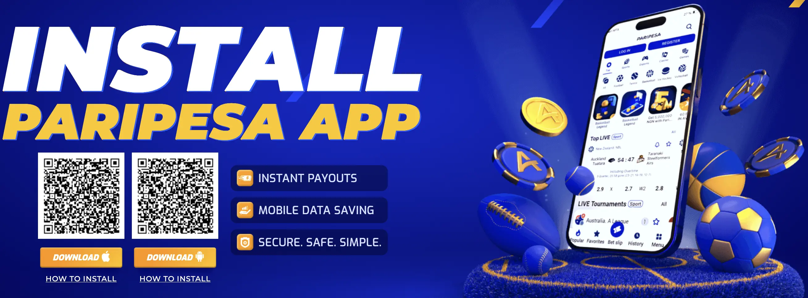 PariPesa mobile app screen with Android and iOS download routes